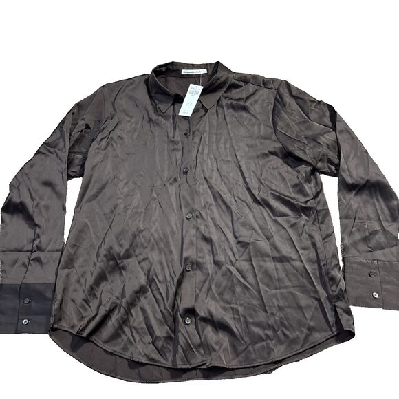 New Abercrombie Fitch Shirt Women Viscose/Poly L Button Up Pocket Blouse $70 NWT - Picture 1 of 9